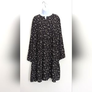 Long sleeved Addition Elle dress, black floral, 3x
